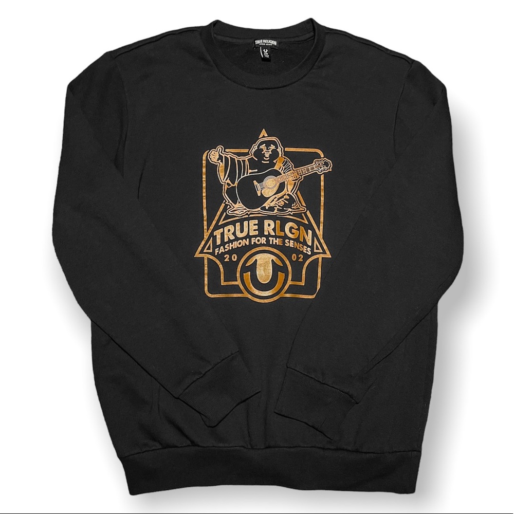 Medium Black True Religion Buddha Logo Graphic Crewneck